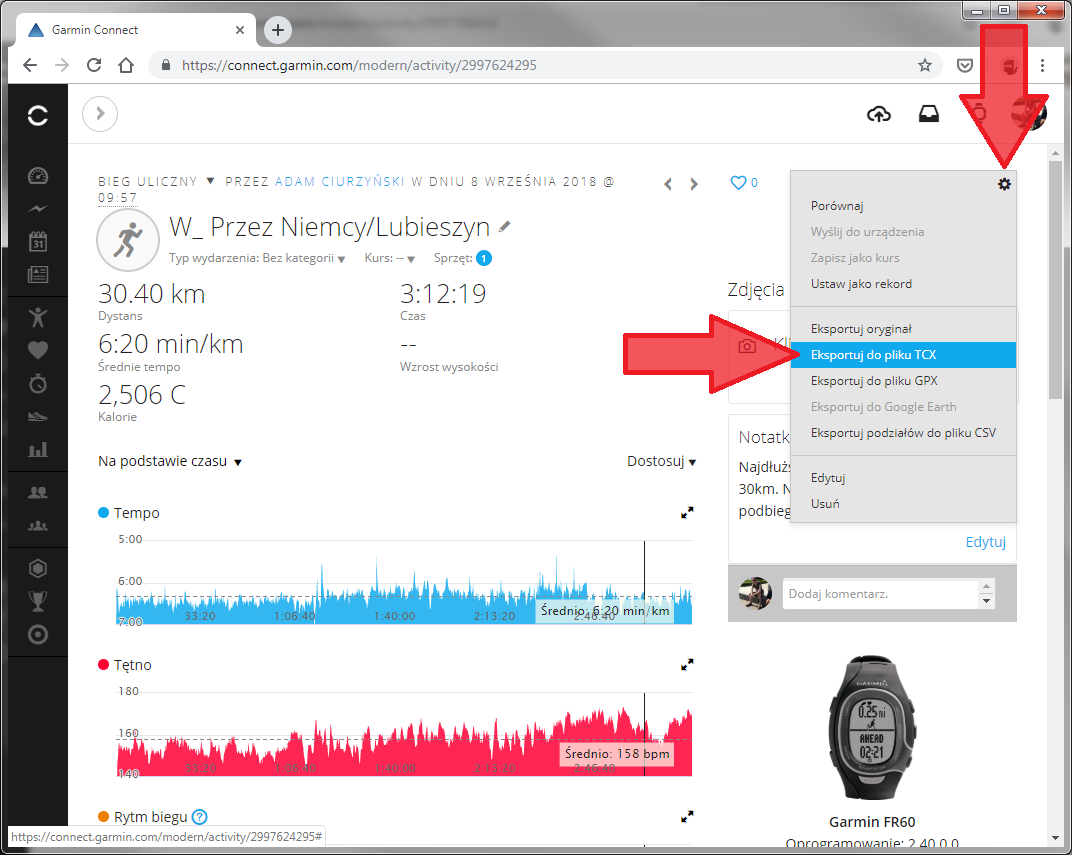 Eksport aktywnoci z Garmina