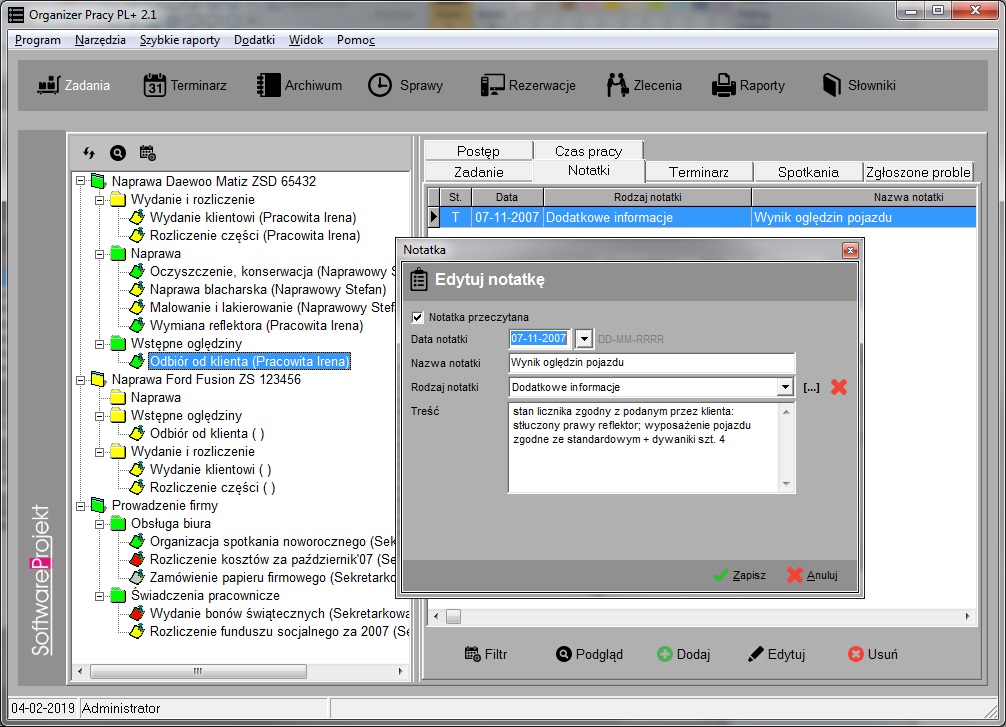 organizer pracy